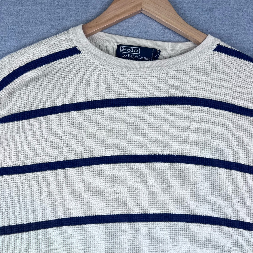 Vintage Polo Ralph‎ Lauren Cream Navy Striped Longsleeve Size L